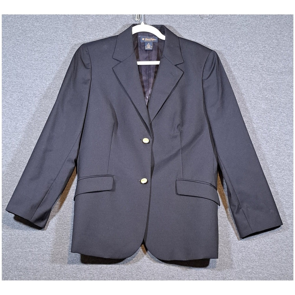 Brooks Brothers Women's Black Loro Piana Wool Blazer Gold Crest Buttons 14